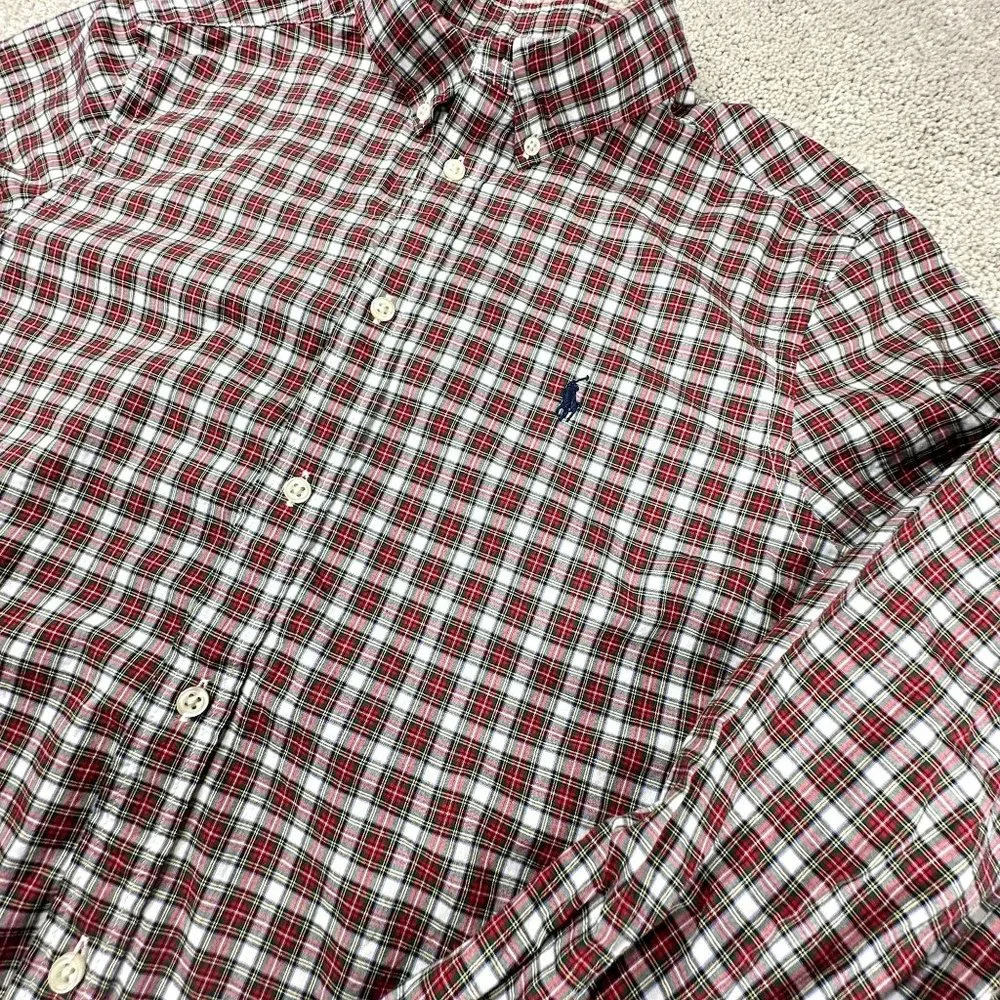 Ralph‎ Lauren Boy's Long Sleeve Button Front Shirt Classic Plaid Pattern Size XL